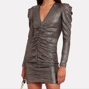 Jonathan Simkhai Womens Metallic Lamé Puff Sleeve Mini Dress Size 4 Black Gold